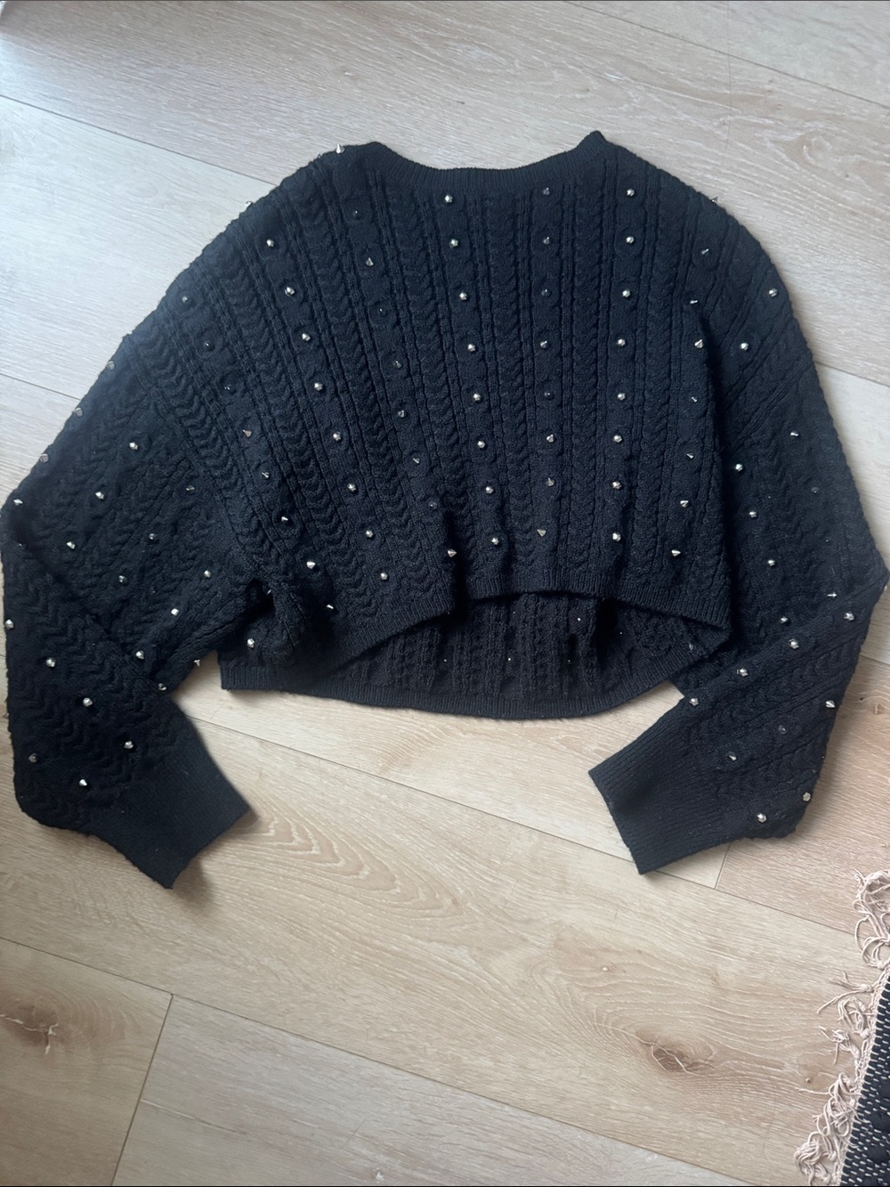 Zara black cable ribbed crew sweatshirt cropped with spikes small
